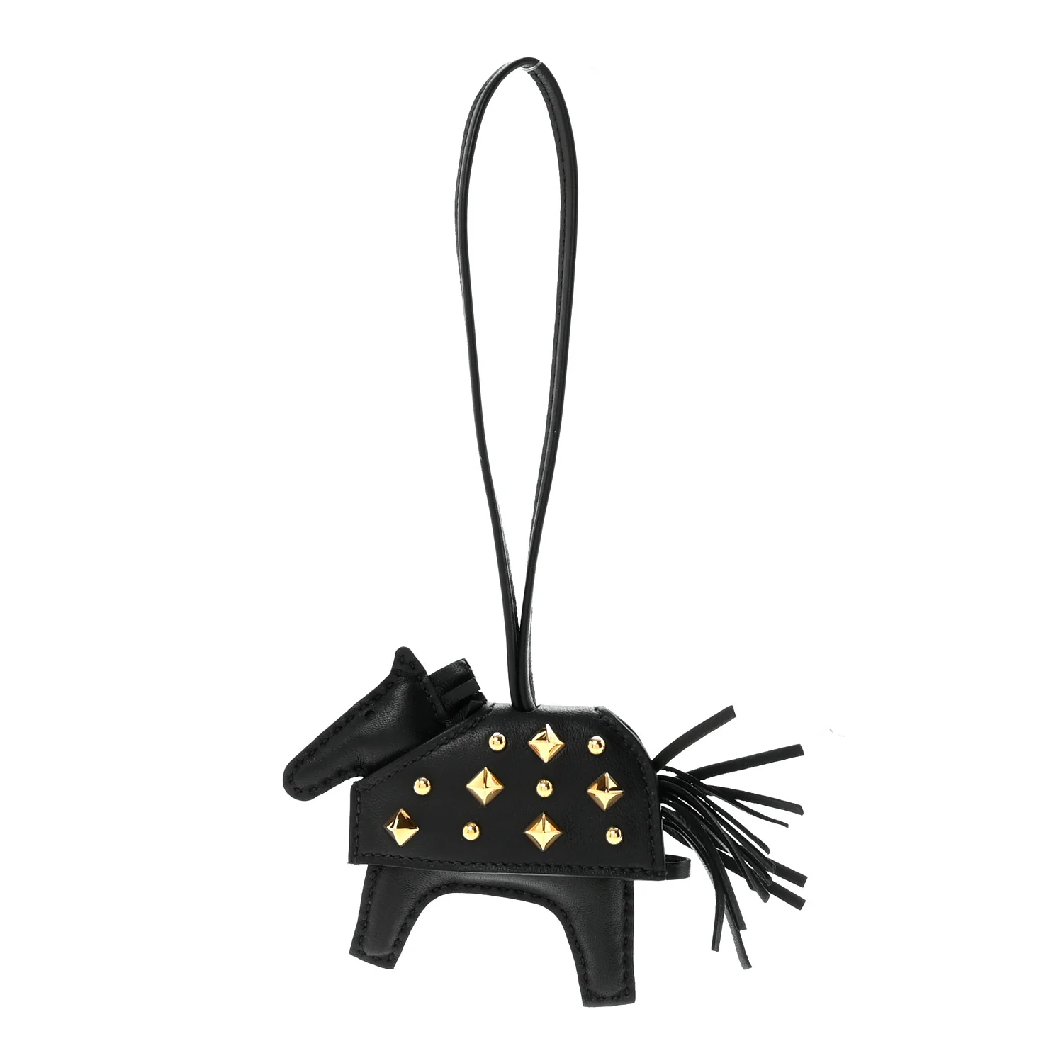 Milo Lambskin Studded Grigri Rodeo Robeo Rock Horse Bag Charm PM Black