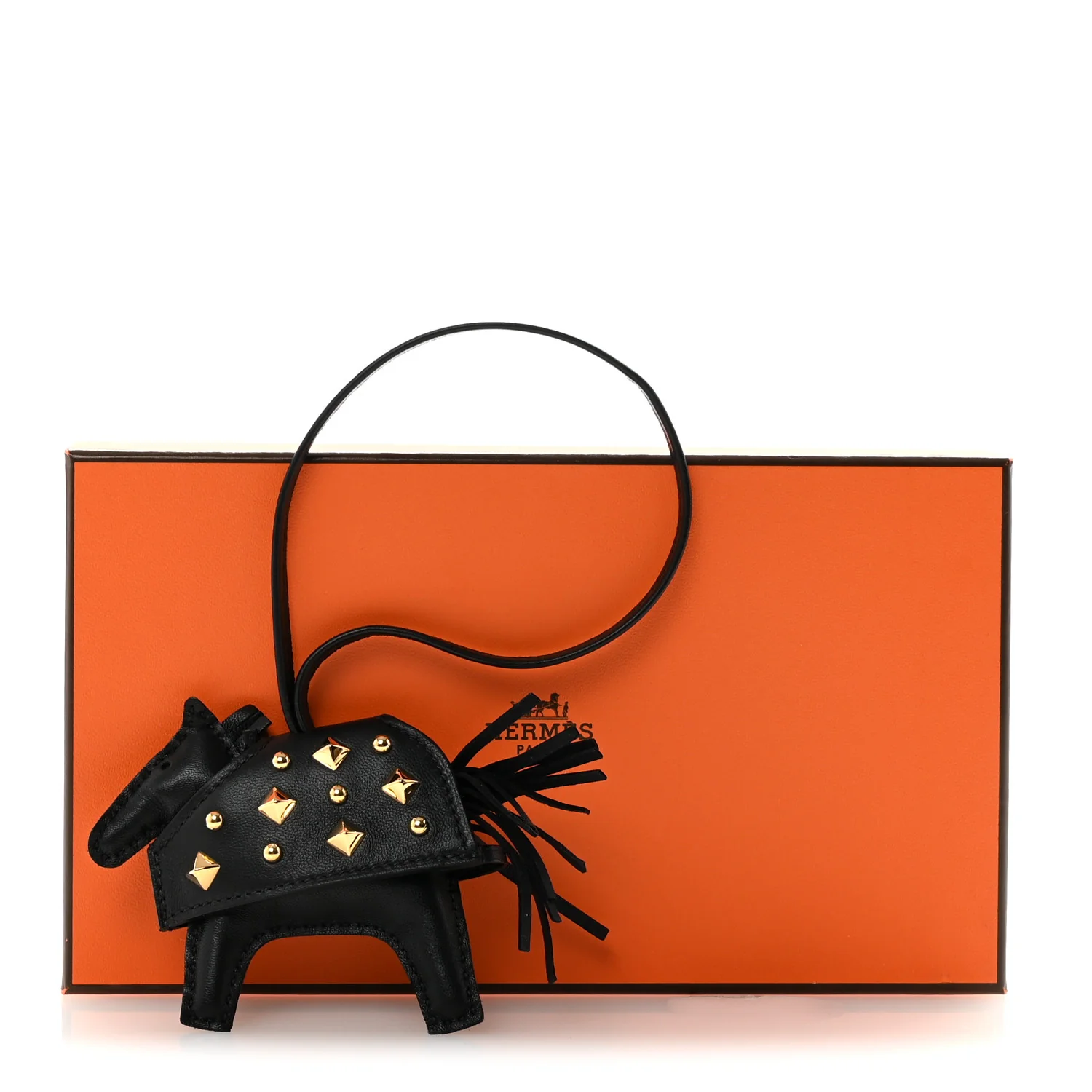 Milo Lambskin Studded Grigri Rodeo Robeo Rock Horse Bag Charm PM Black - Image 5