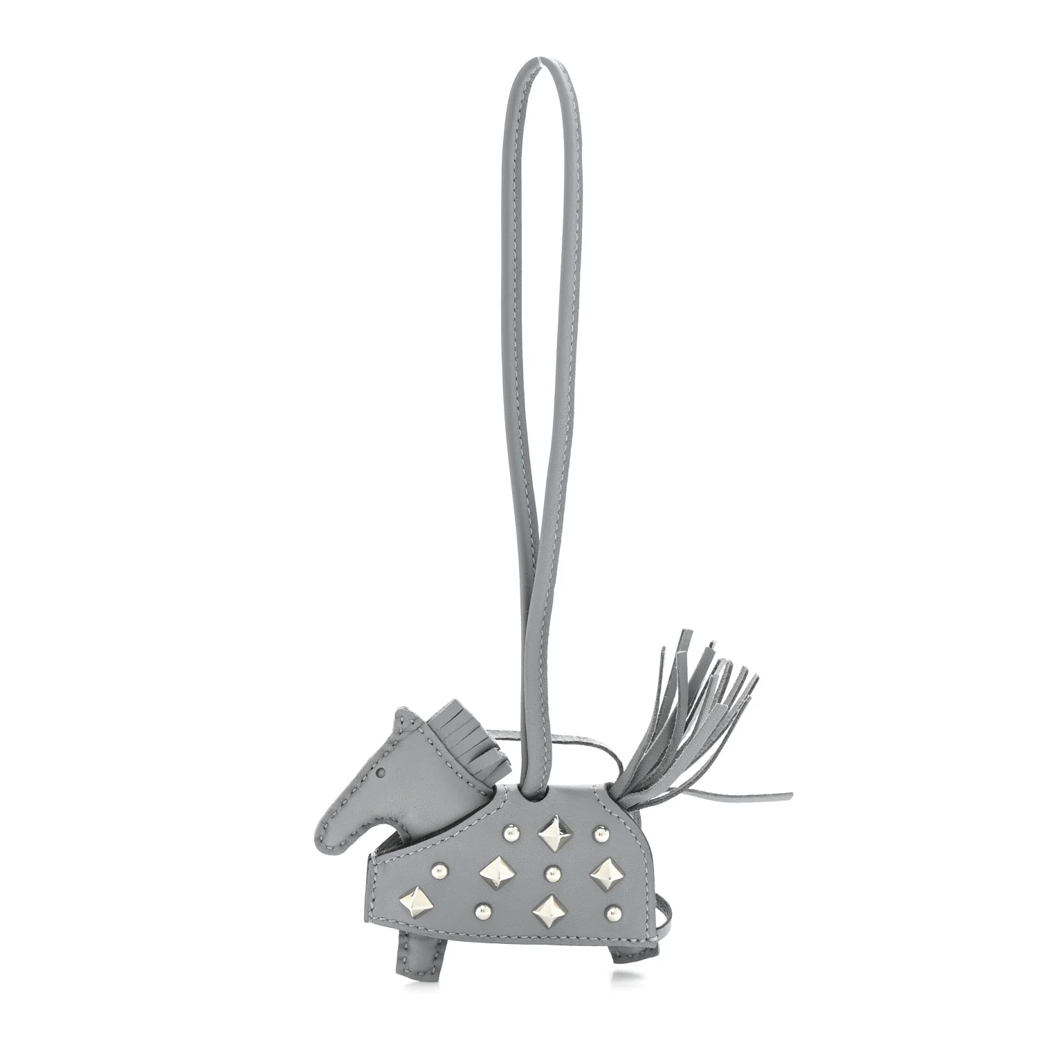 Milo Lambskin Studded Grigri Rodeo Robeo Rock Horse Bag Charm PM Gris Pantin