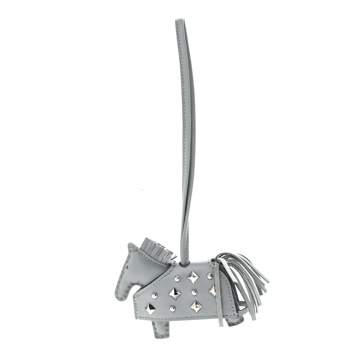Milo Lambskin Studded Grigri Rodeo Robeo Rock Horse Bag Charm PM Gris Pantin