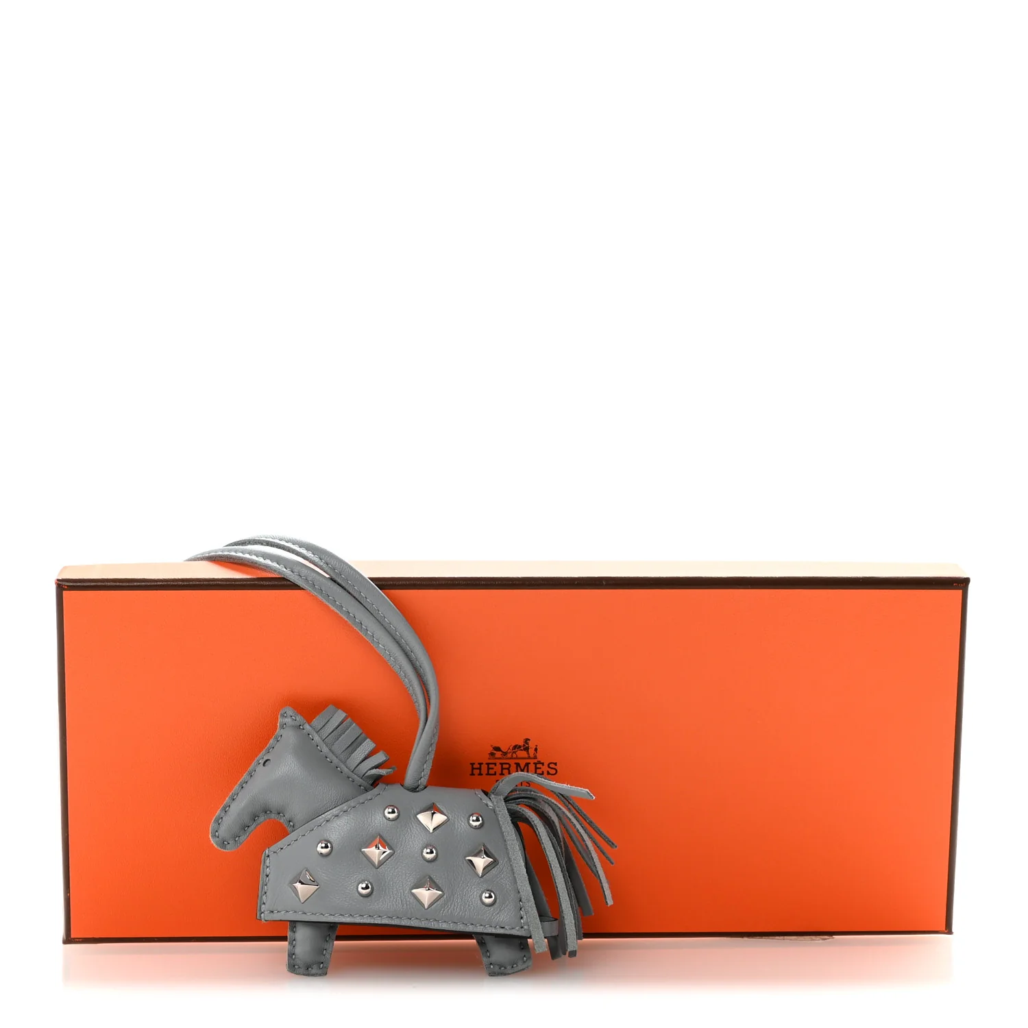 Milo Lambskin Studded Grigri Rodeo Robeo Rock Horse Bag Charm PM Gris Pantin - Image 5
