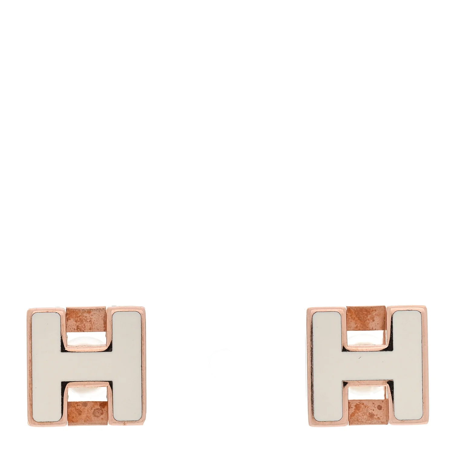 Rose Gold Lacquered Cage d'H Earrings White