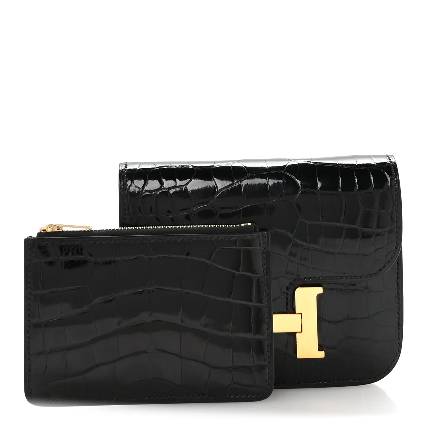 Shiny Alligator Constance Slim Wallet Black - Image 2