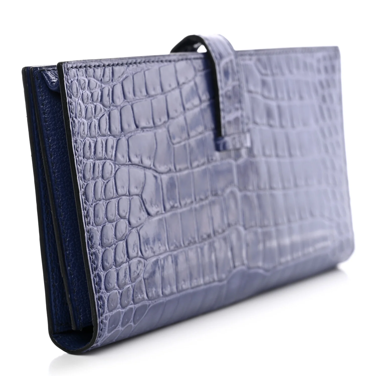 Shiny Porosus Crocodile 18K White Gold Diamond Bearn Wallet Bleu Ciel - Image 3