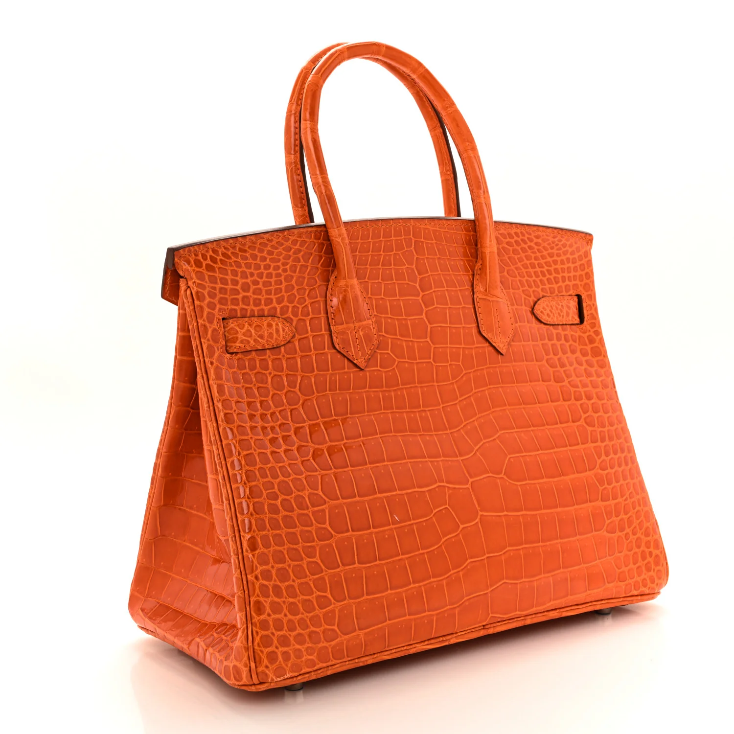 Shiny Porosus Crocodile 18K White Gold Diamond Birkin 30 Orange - Image 4