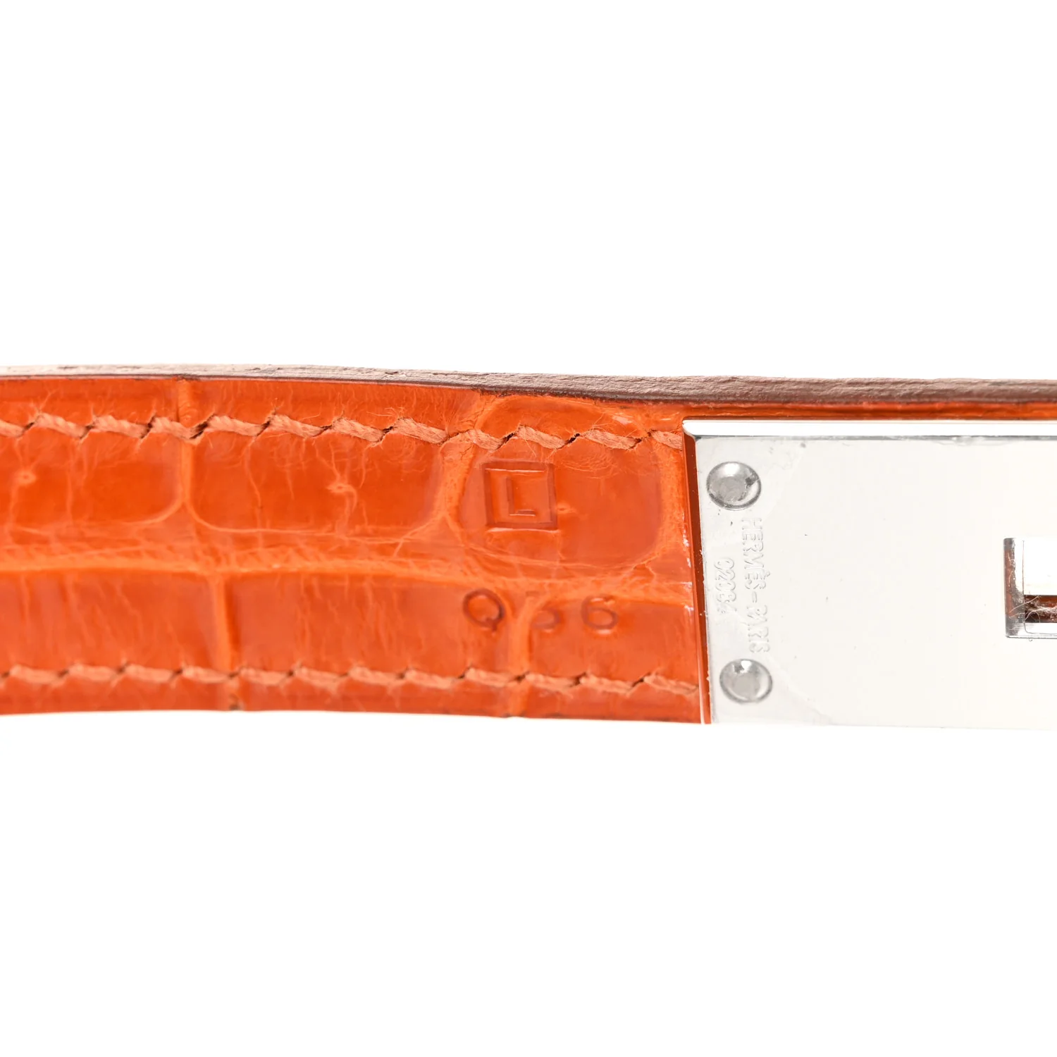 Shiny Porosus Crocodile 18K White Gold Diamond Birkin 30 Orange - Image 8