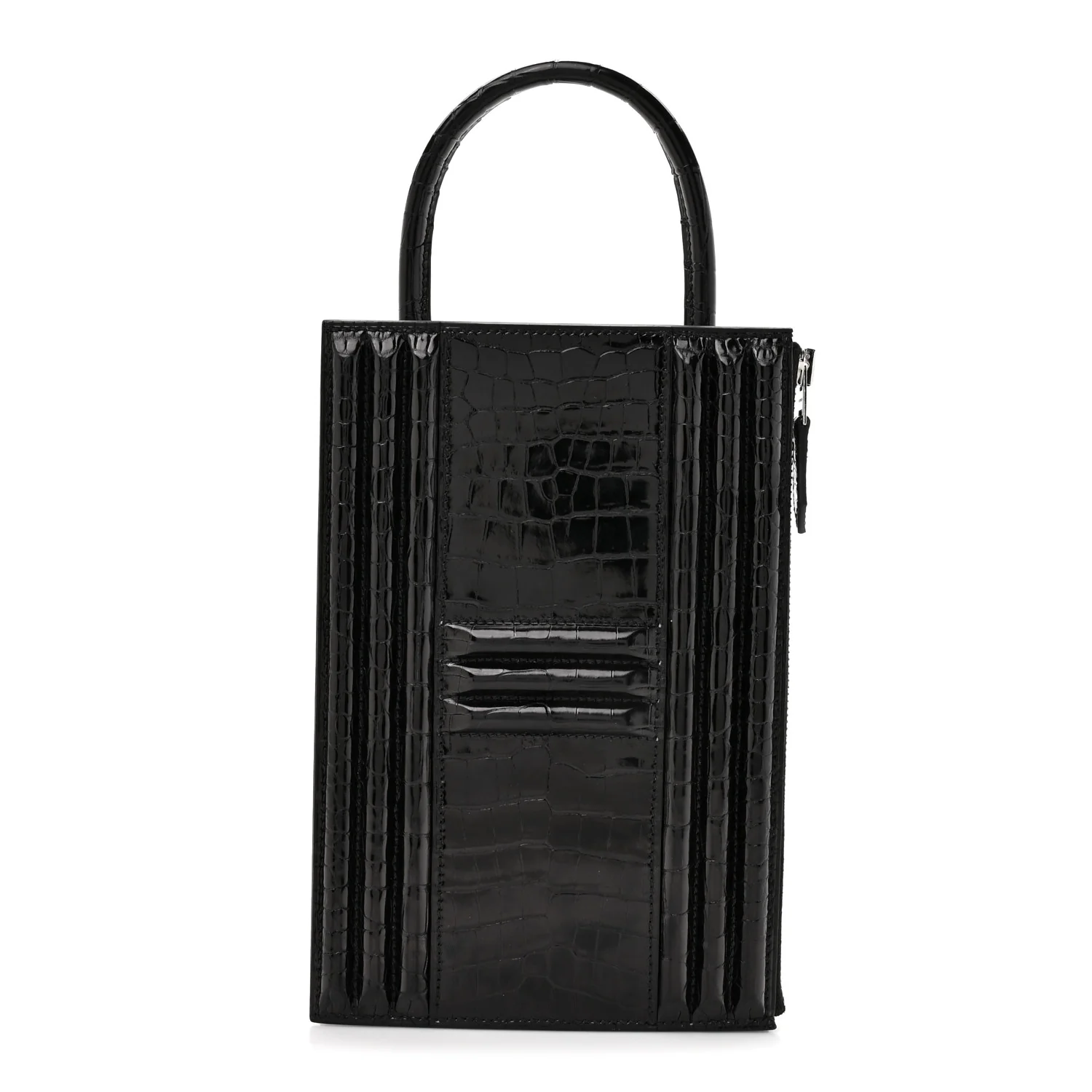 Shiny Porosus Crocodile Lisse Kelly Cadena Clutch Black