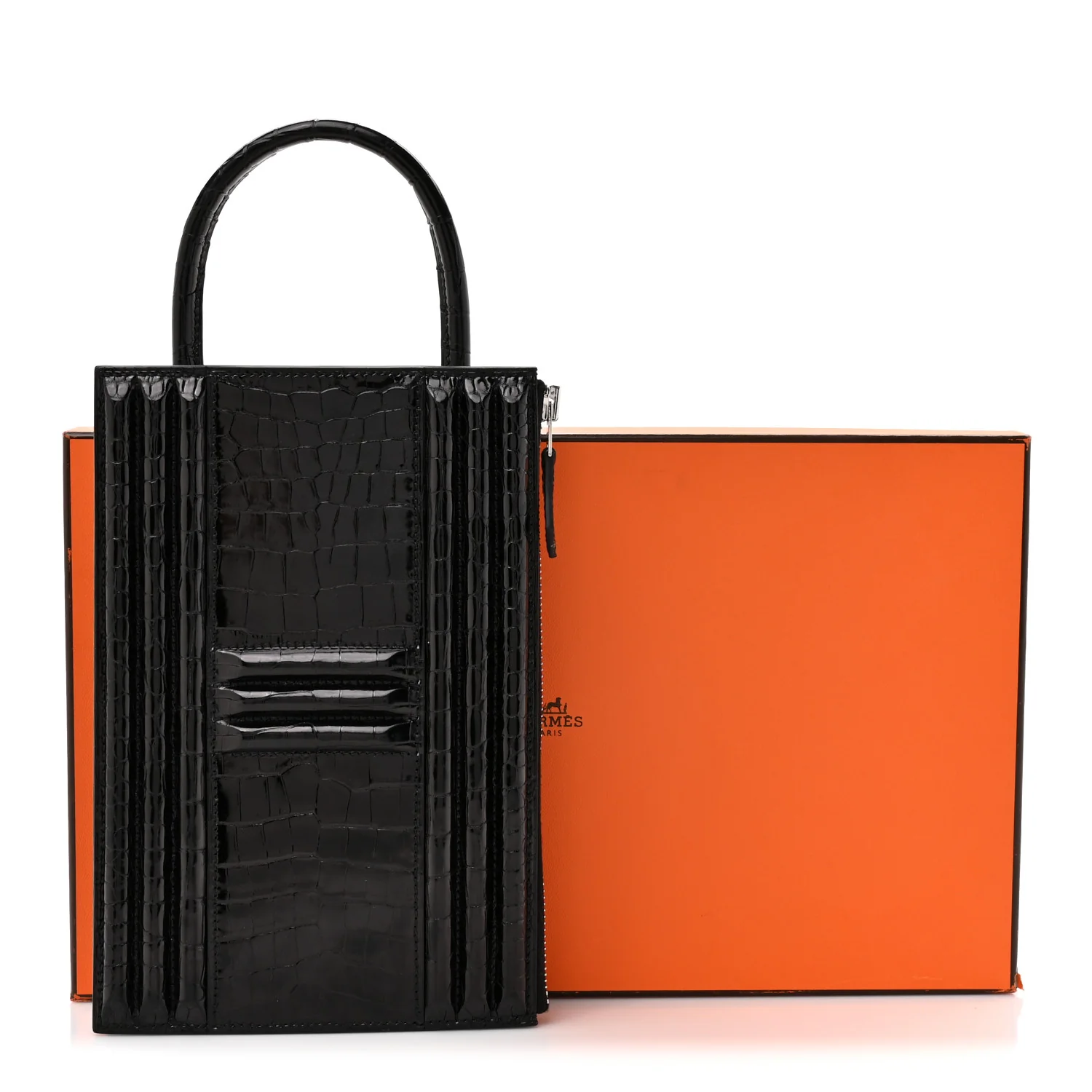 Shiny Porosus Crocodile Lisse Kelly Cadena Clutch Black - Image 11
