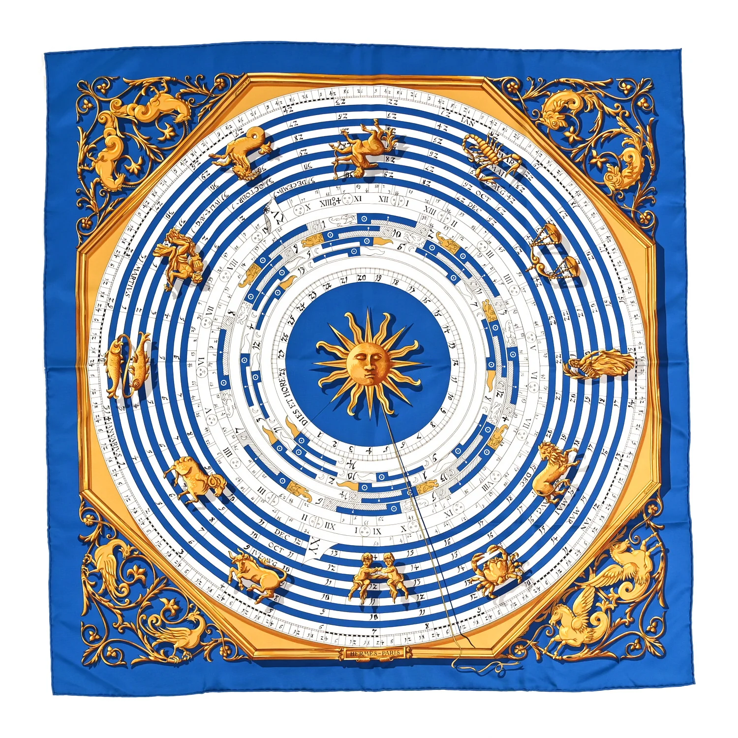 Silk Astrologie Scarf 90 Bleu Cobalt Vieil