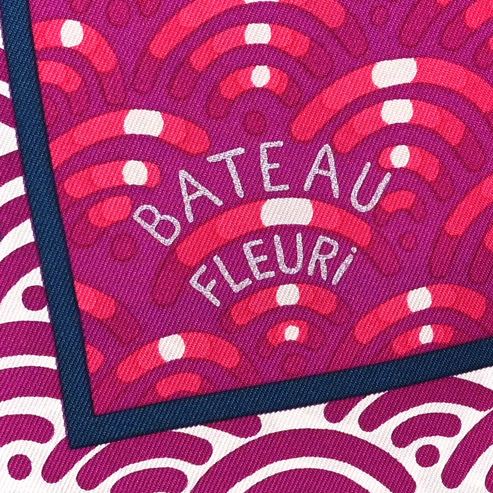 Silk Bateau Fleuri Scarf 90 Violet Fuchsia Turquoise - Image 5