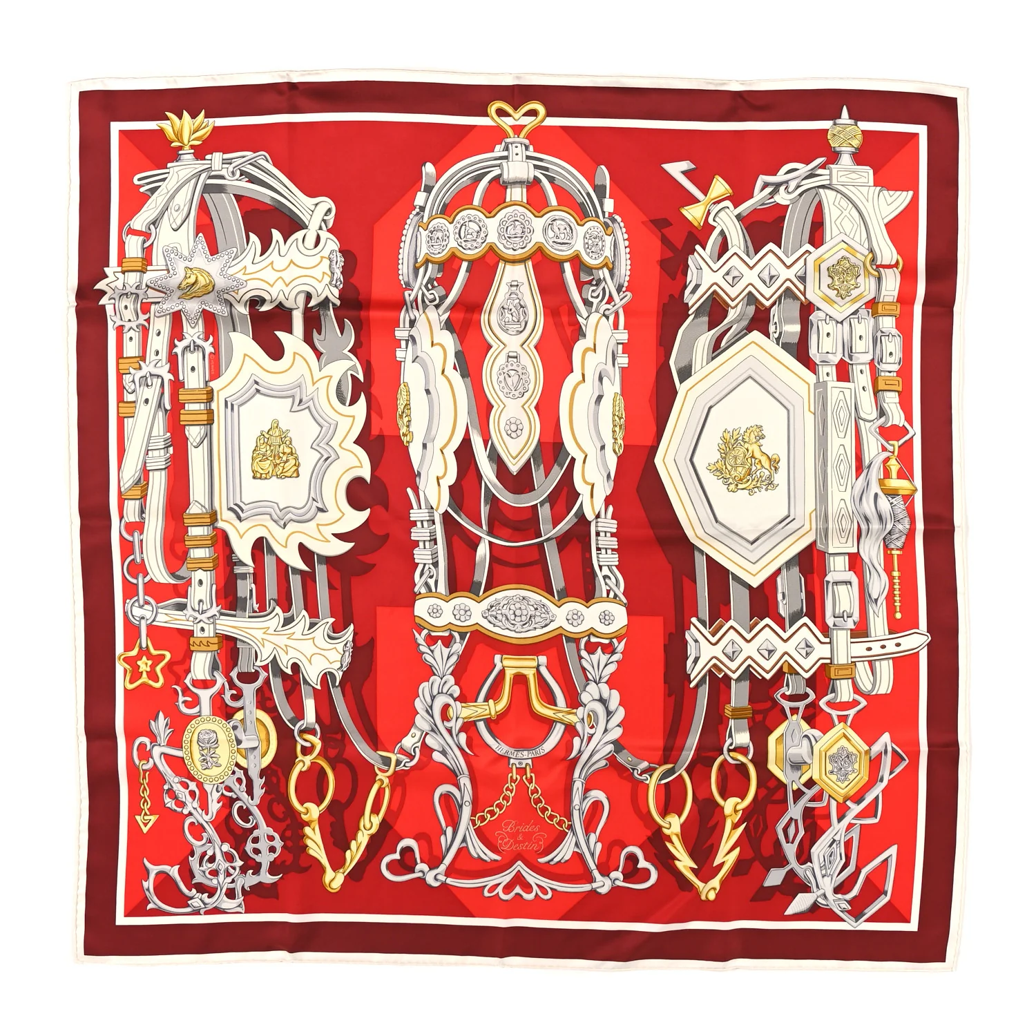 Silk Brides Et Destin Scarf 90 Rouge Gris Argent White