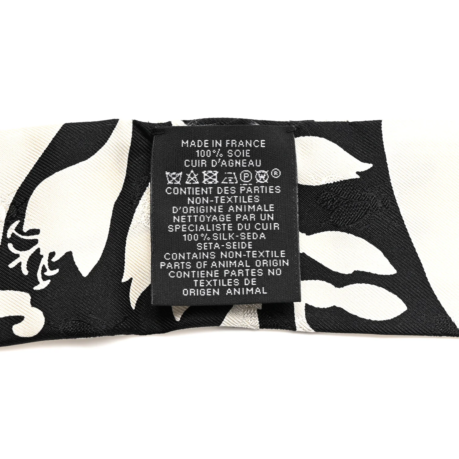 Silk Calfskin Bouquet Final Fringed Twilly Creme Black - Image 3