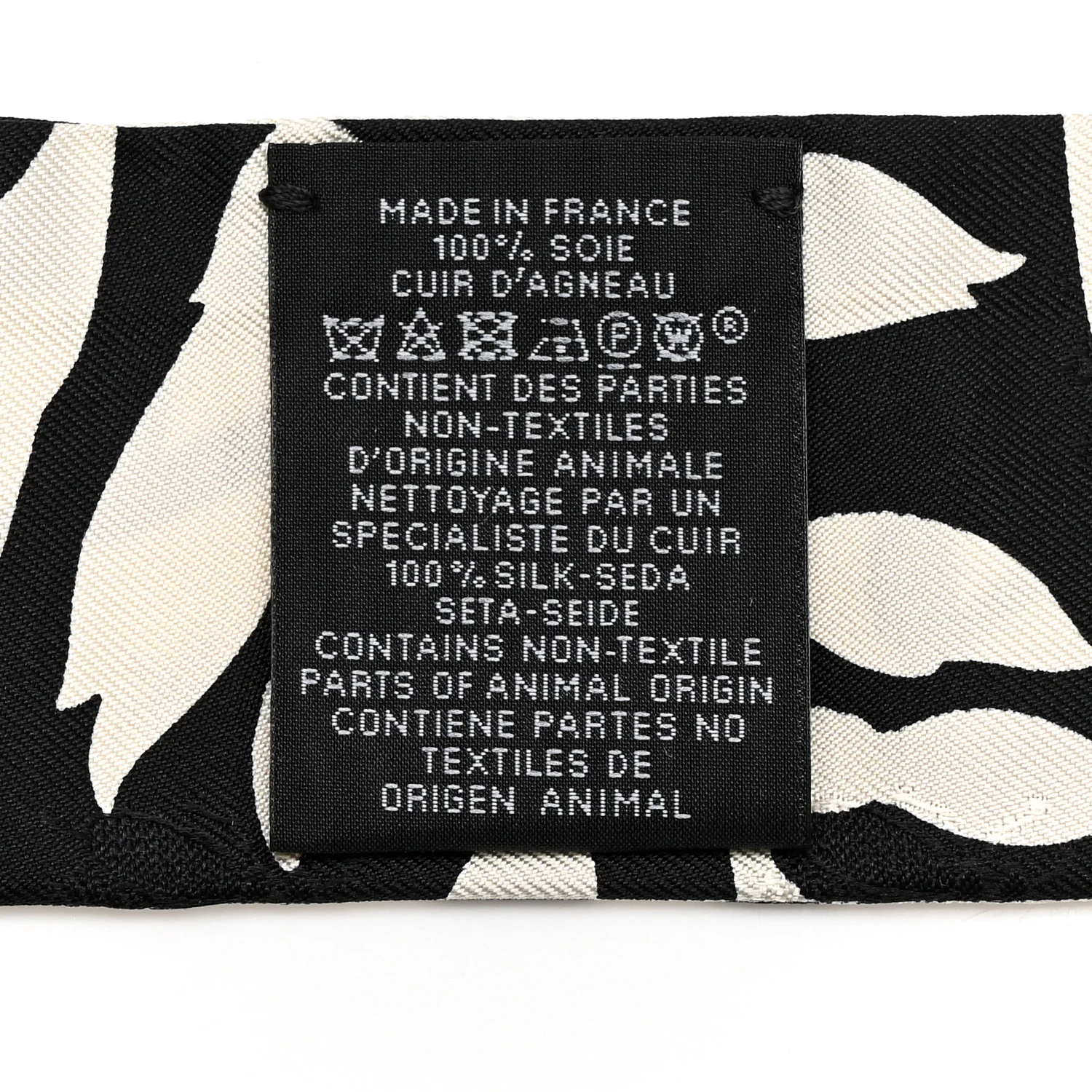 Silk Calfskin Bouquet Final Fringed Twilly Creme Black - Image 3