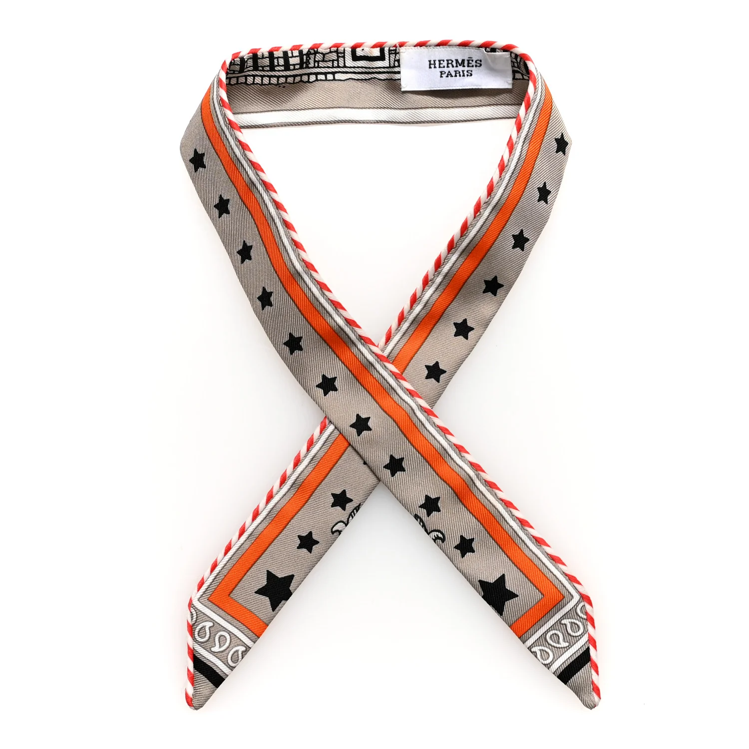 Silk Candy Doll Hermes-Paris Station Twilly Gris Cendre Orange Black