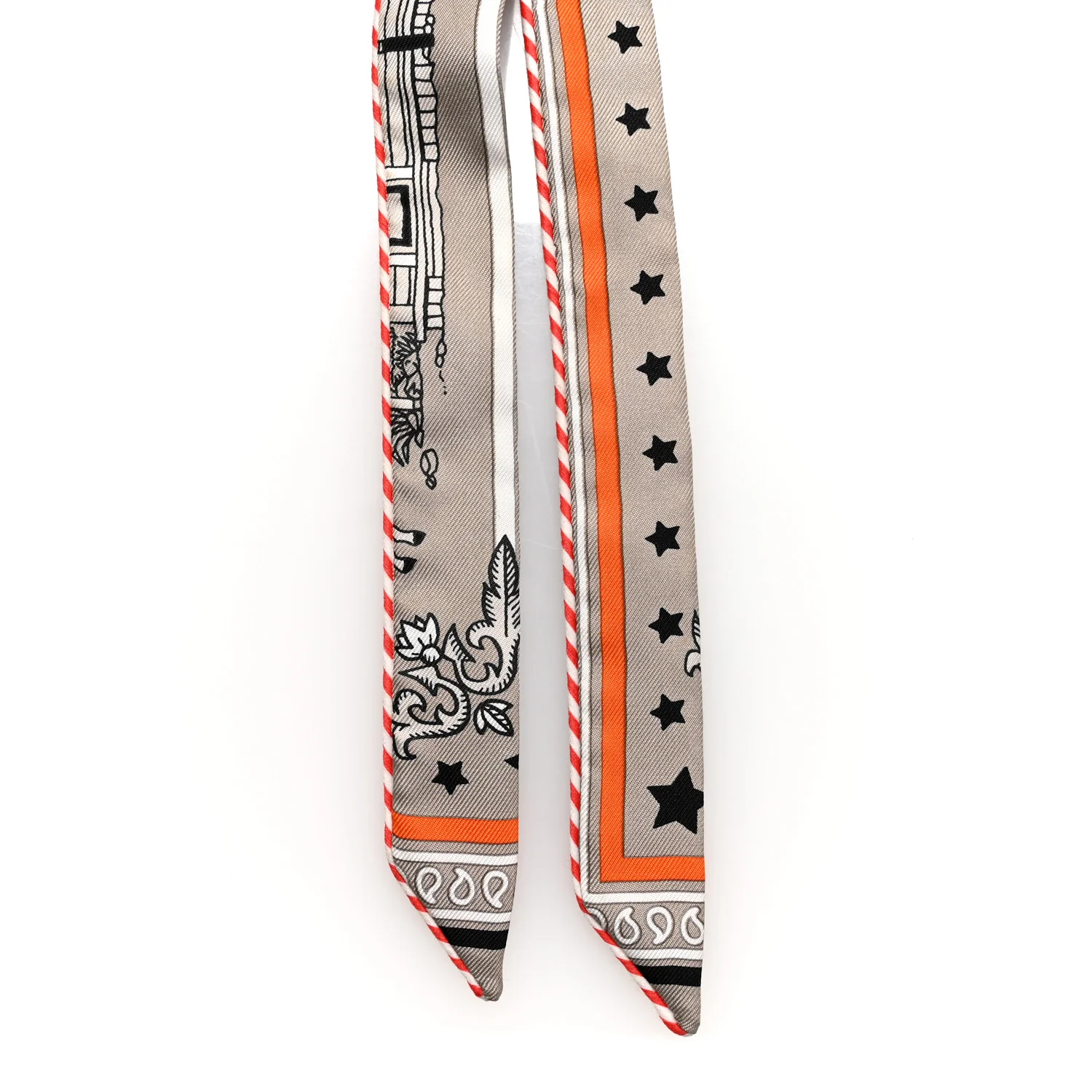 Silk Candy Doll Hermes-Paris Station Twilly Gris Cendre Orange Black - Image 2