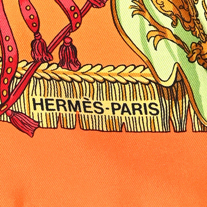 Silk Caparacons De La France Et De L'Inde Scarf 90 Orange Mandarine Gris Bleute - Image 2