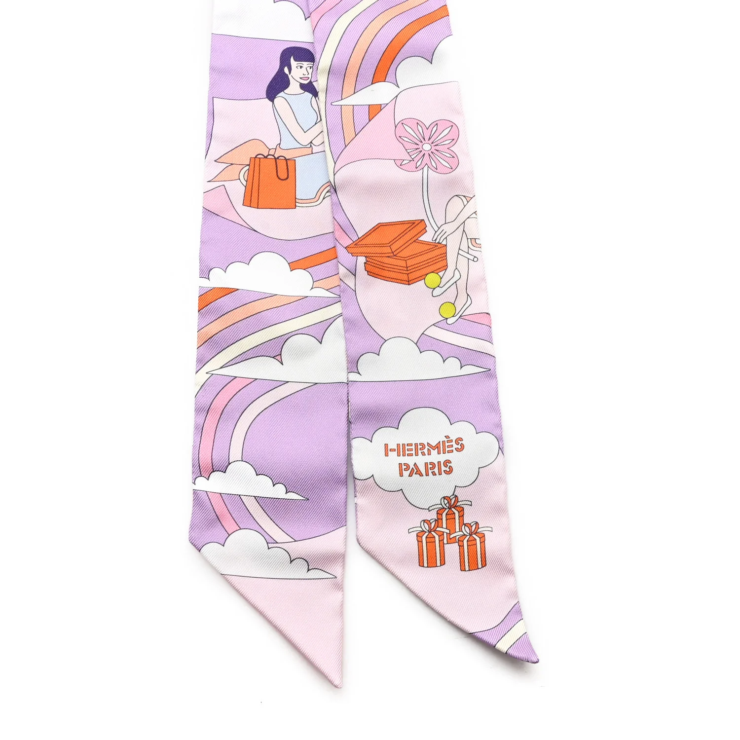 Silk Carres Volants Twilly Lilas Rose Pale Orange - Image 2