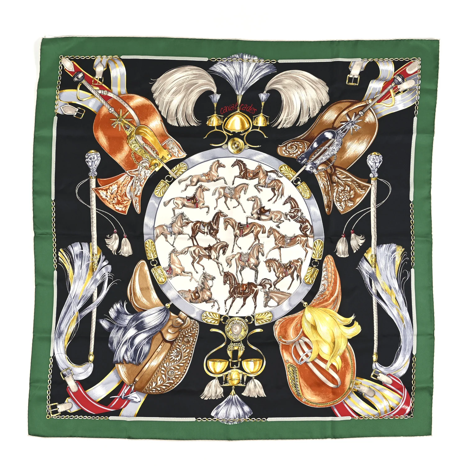 Silk Cavalcades Scarf 90 Vert Black Brun