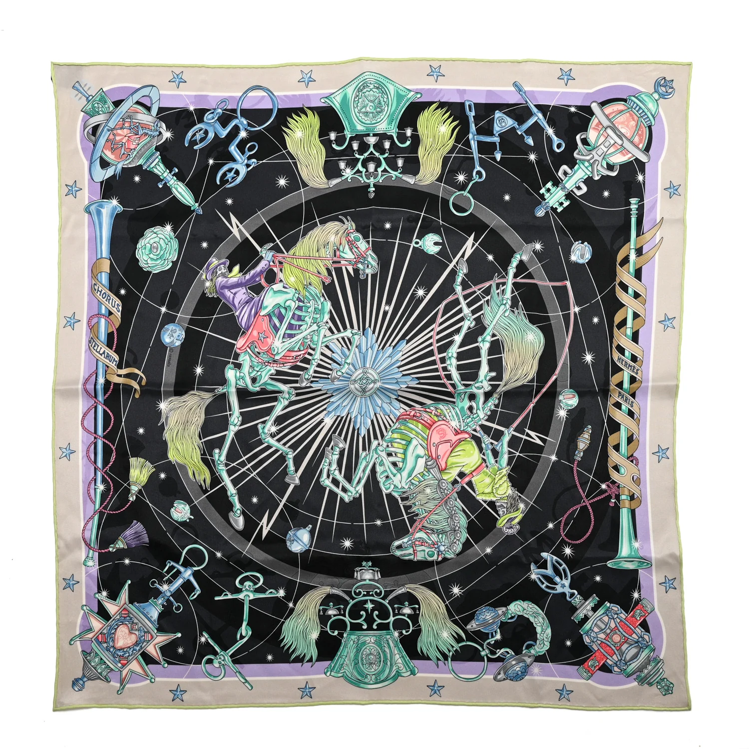 Silk Chorus Stellarum Scarf 70 Gris Nacre Anthracite Vert