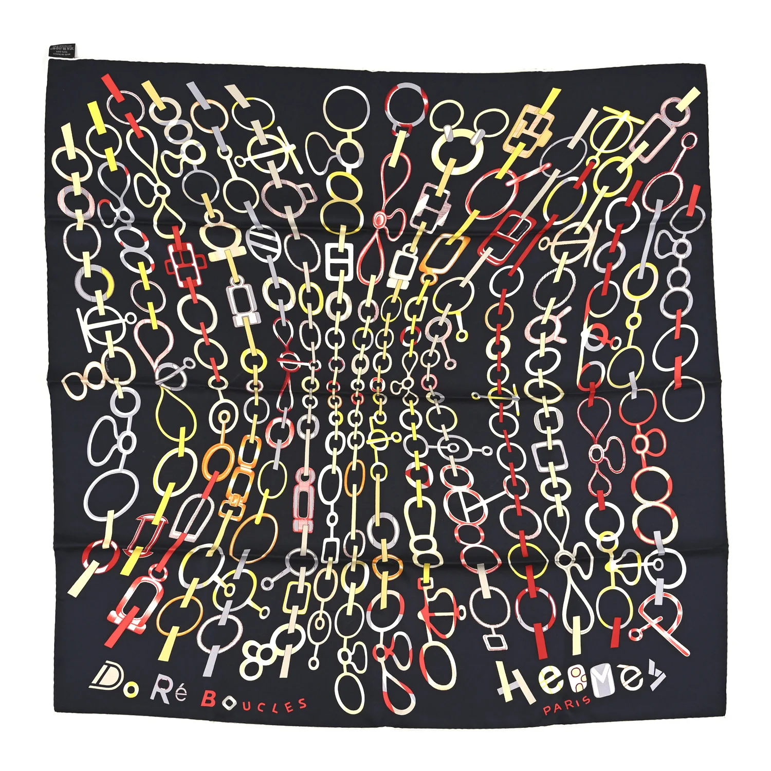 Silk Do Re Boucles Scarf 90 Black Rouge Jaune