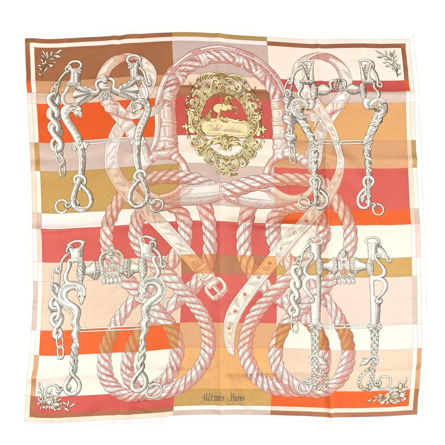 Silk Double Face Della Cavalleria Fine Scarf 90 White Rose Orange