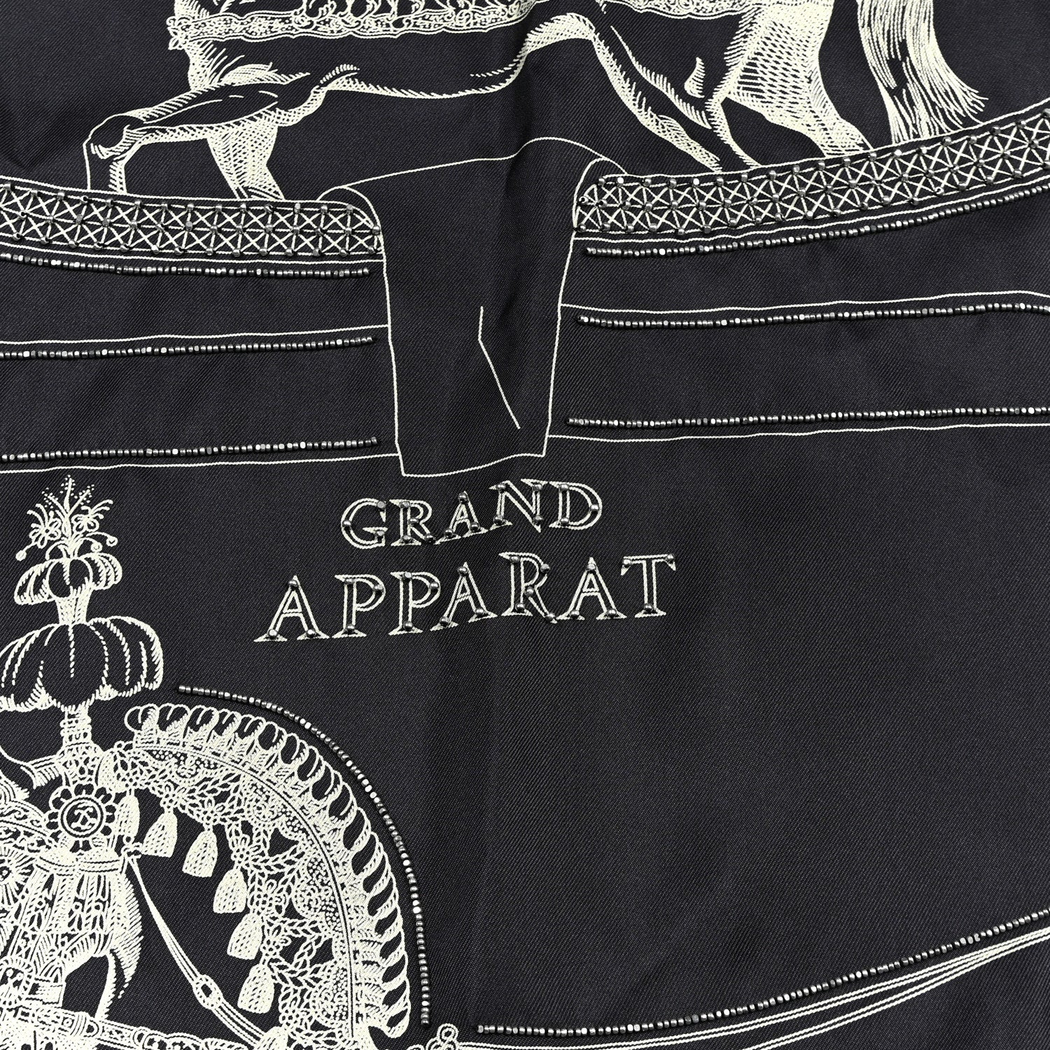 Silk Embroidered Grand Apparat Forever Scarf 90 Black Creme - Image 4