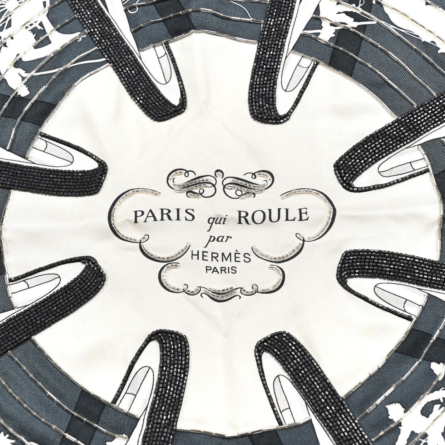 Silk Embroidered Paris Qui Roule Scarf 70  Ivoire Adoise - Image 2