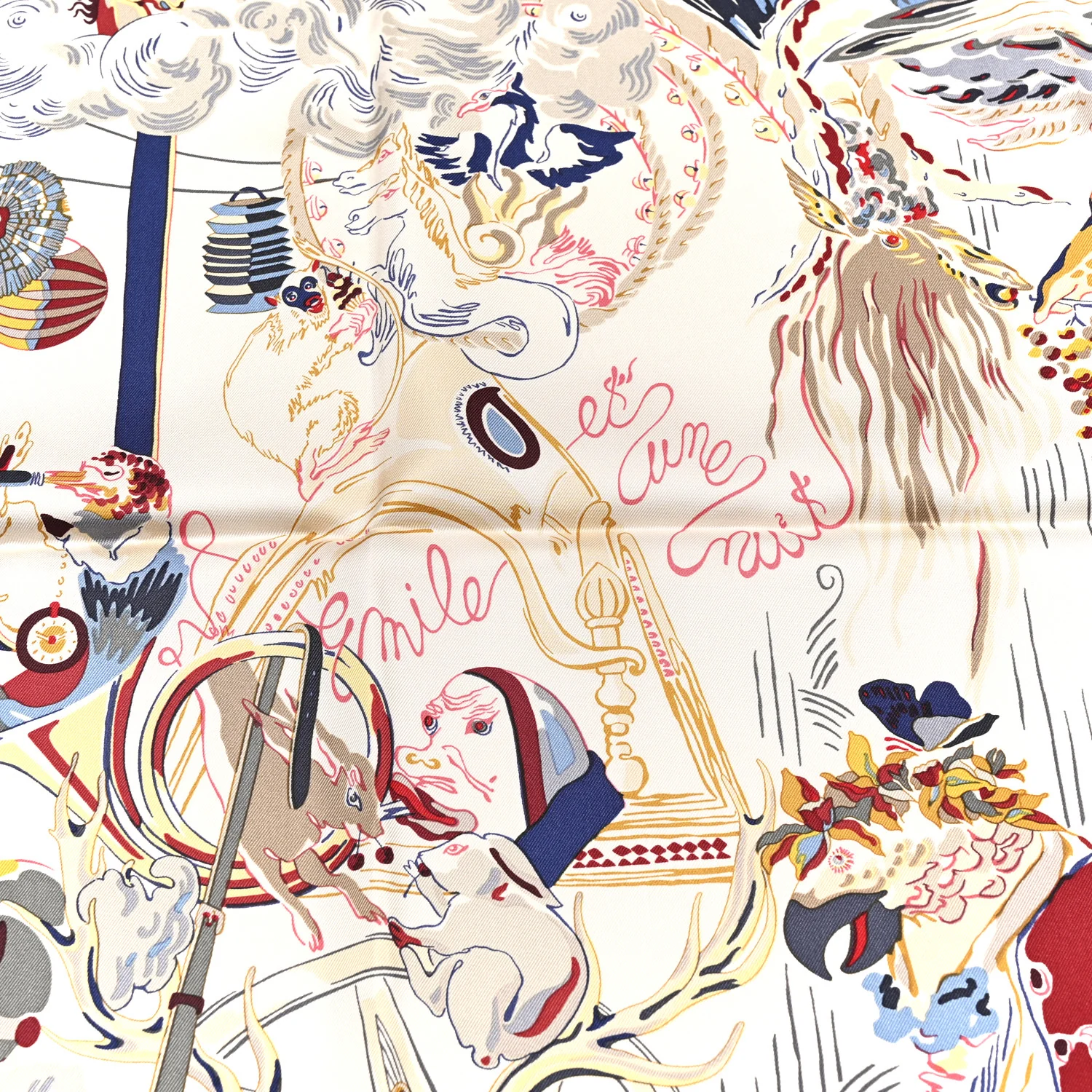 Silk Emile Et Une Nuit Scarf 90 Craie Rouge H Marine - Image 5