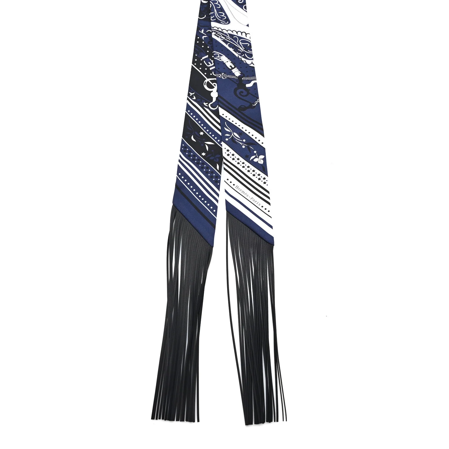 Silk Festival Des Amazones Bandana Fringed Twilly Bleu Black - Image 2