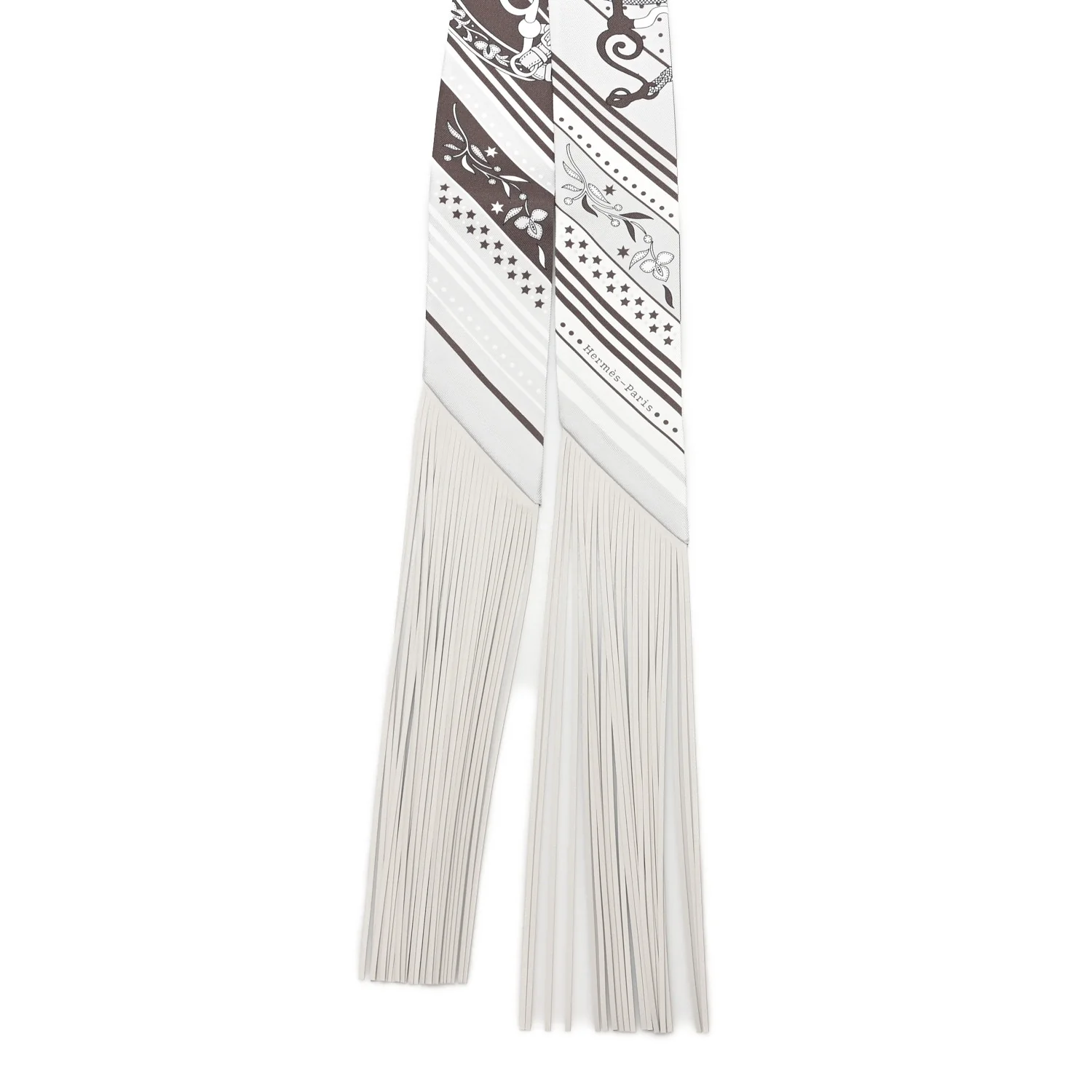 Silk Festival Des Amazones Bandana Fringed Twilly Craie Brun - Image 2