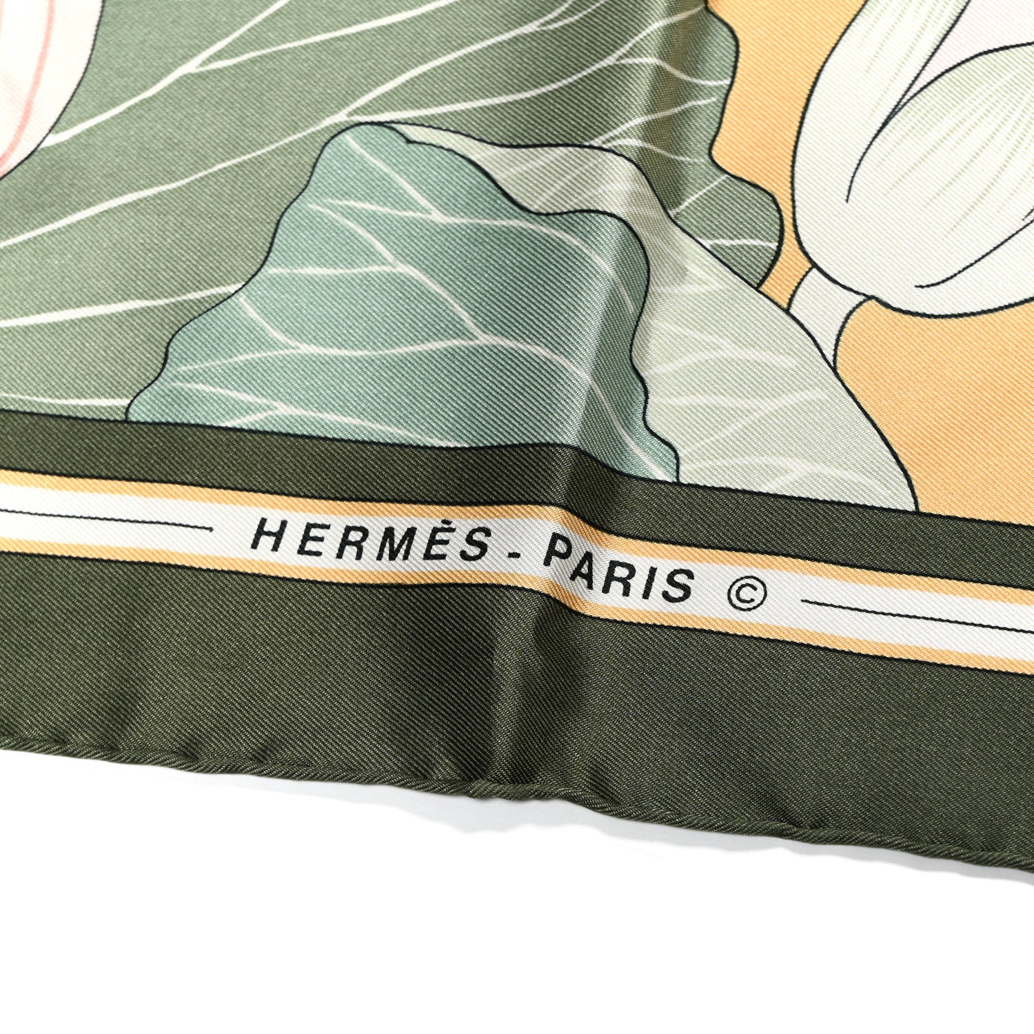 Silk Fleurs de Lotus Scarf 90 Green Pink - Image 3