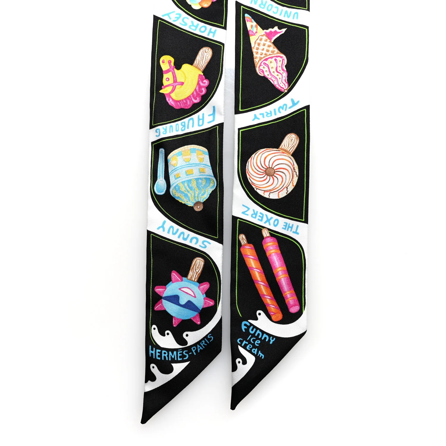 Silk Funny Ice Cream Twilly Black White Multicolor - Image 2