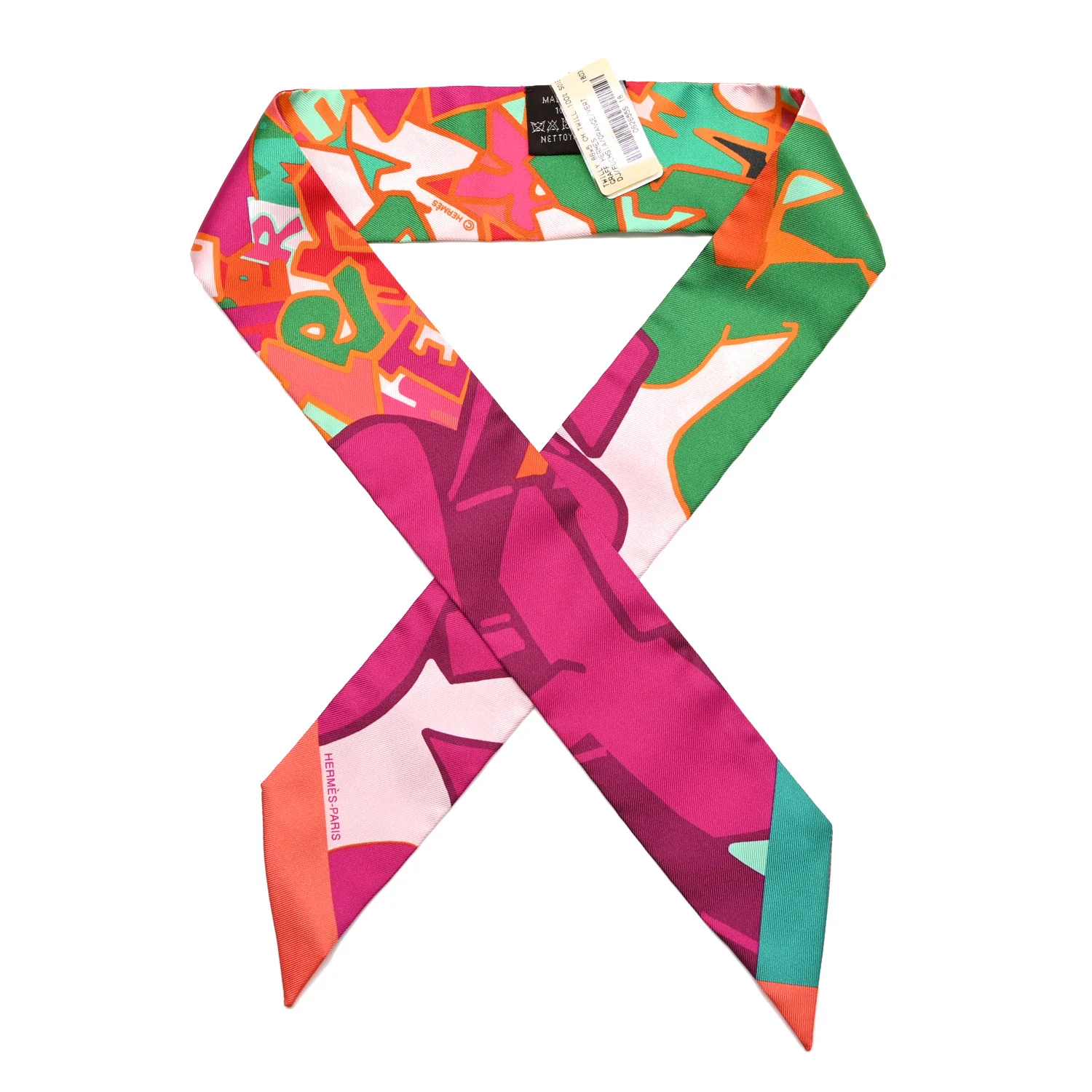 Silk Graff Graffiti Twilly Fuchsia Orange Vert
