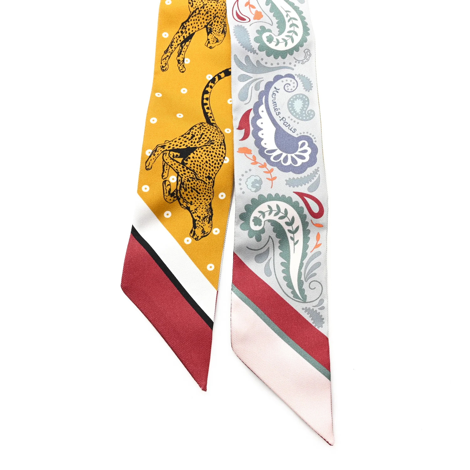 Silk Guepards Bandana Twilly Gris Perle Rouge H - Image 2