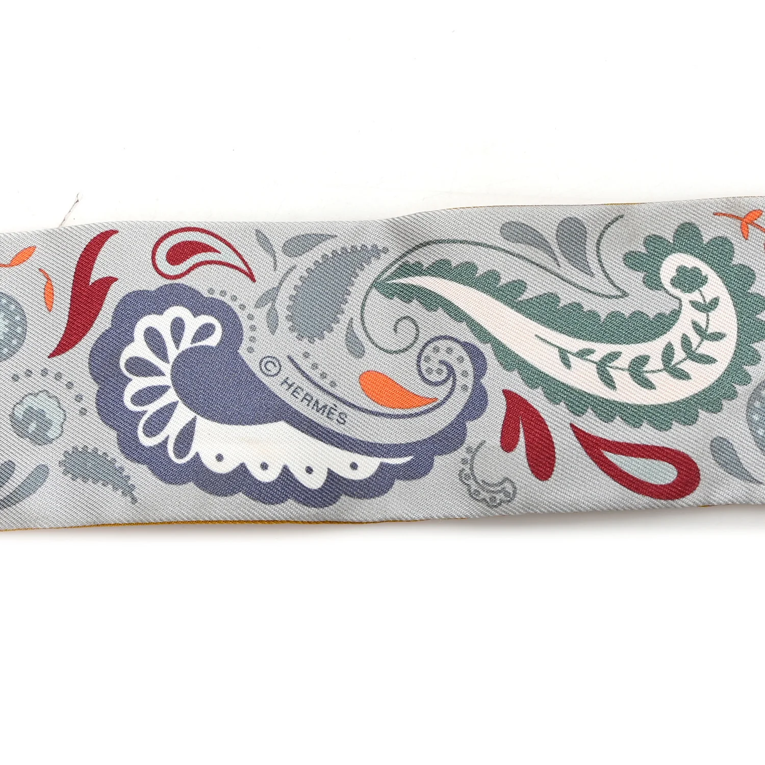 Silk Guepards Bandana Twilly Gris Perle Rouge H - Image 4