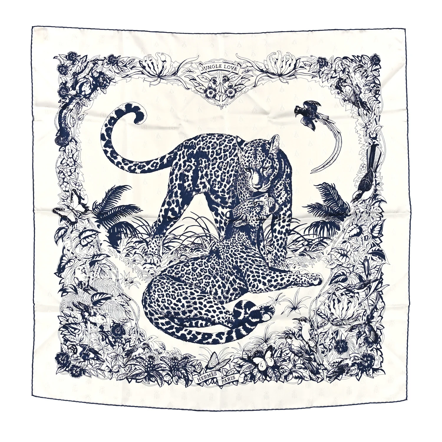 Silk Jungle Love Tattoo Scarf 90 White Bleu