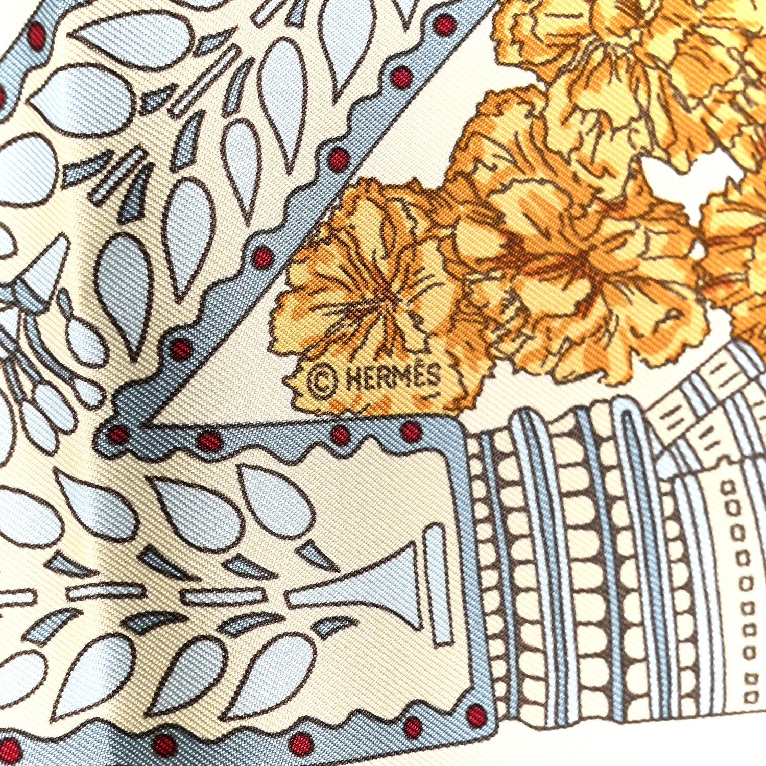 Silk La Danse du Cheval Marwari Scarf 90 Vanille Bleu Gris Multicolor - Image 4