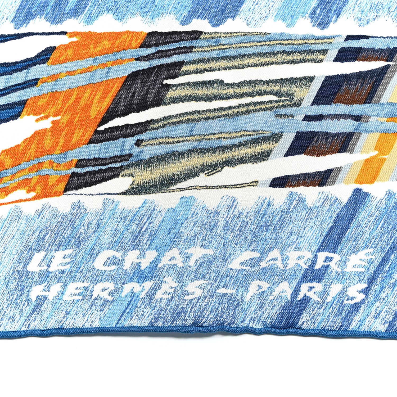 Silk Le Chat Carre Scarf 90 Bleu Caramel White - Image 4