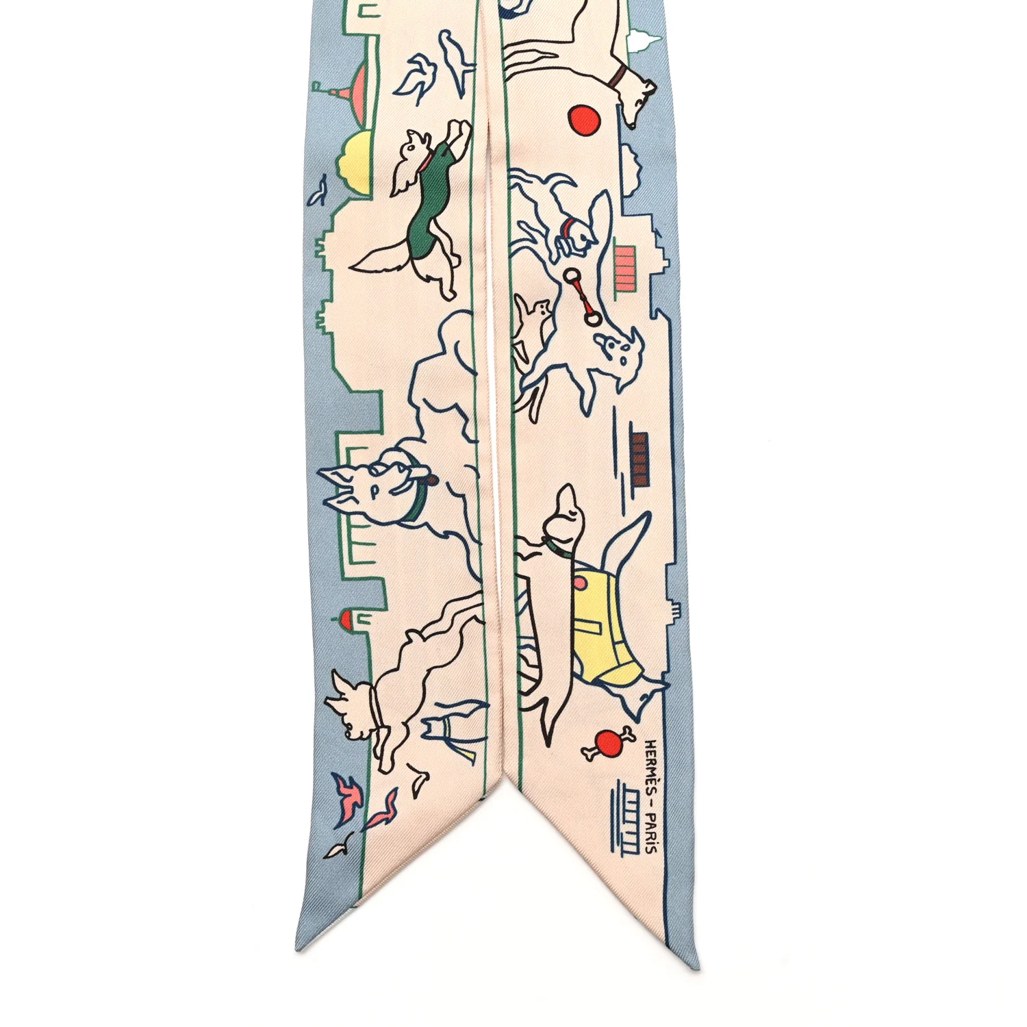 Silk Les Chiens Parisiens Twilly Creme Bleu Vert - Image 3