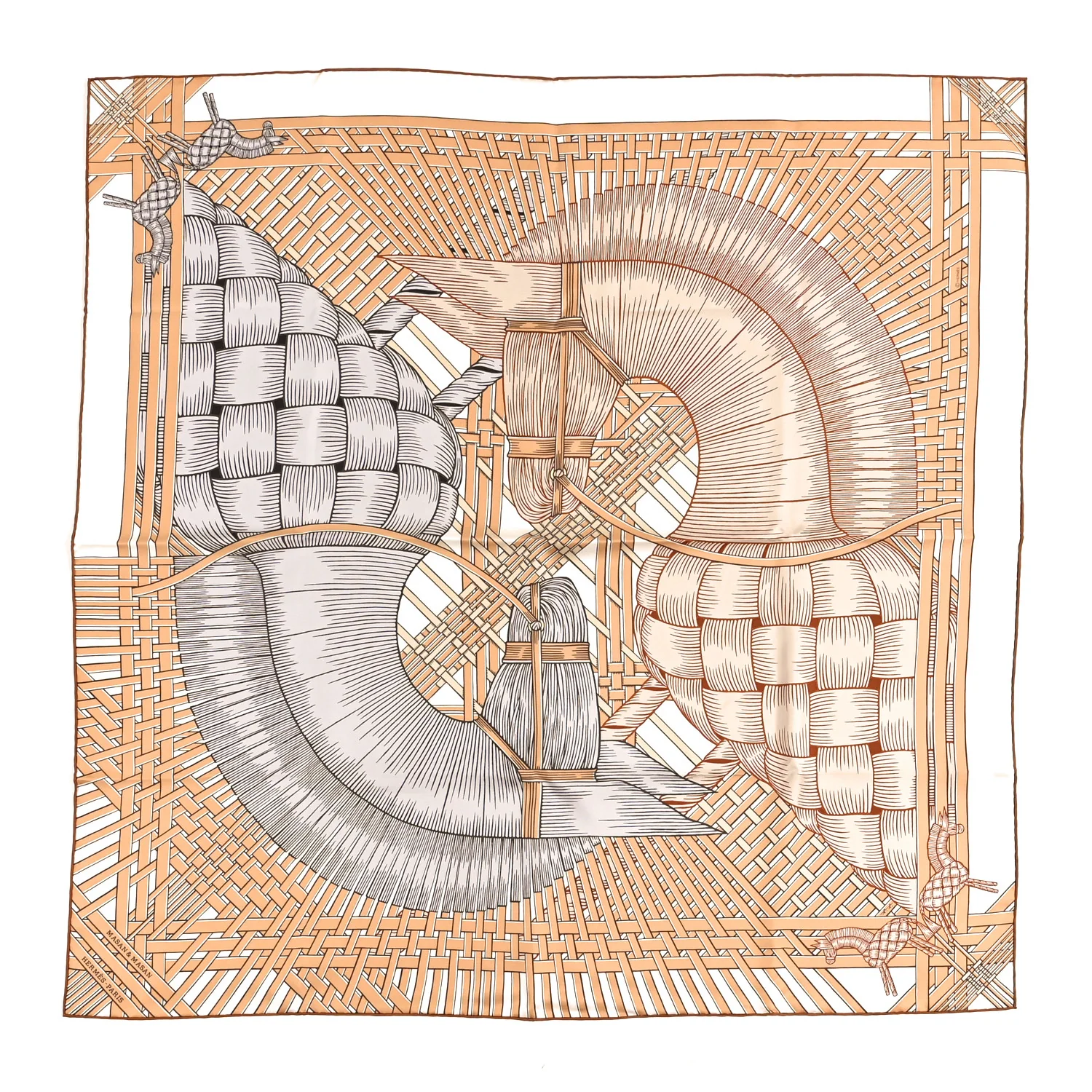 Silk Masan & Masan Scarf 90 White Beige Gris