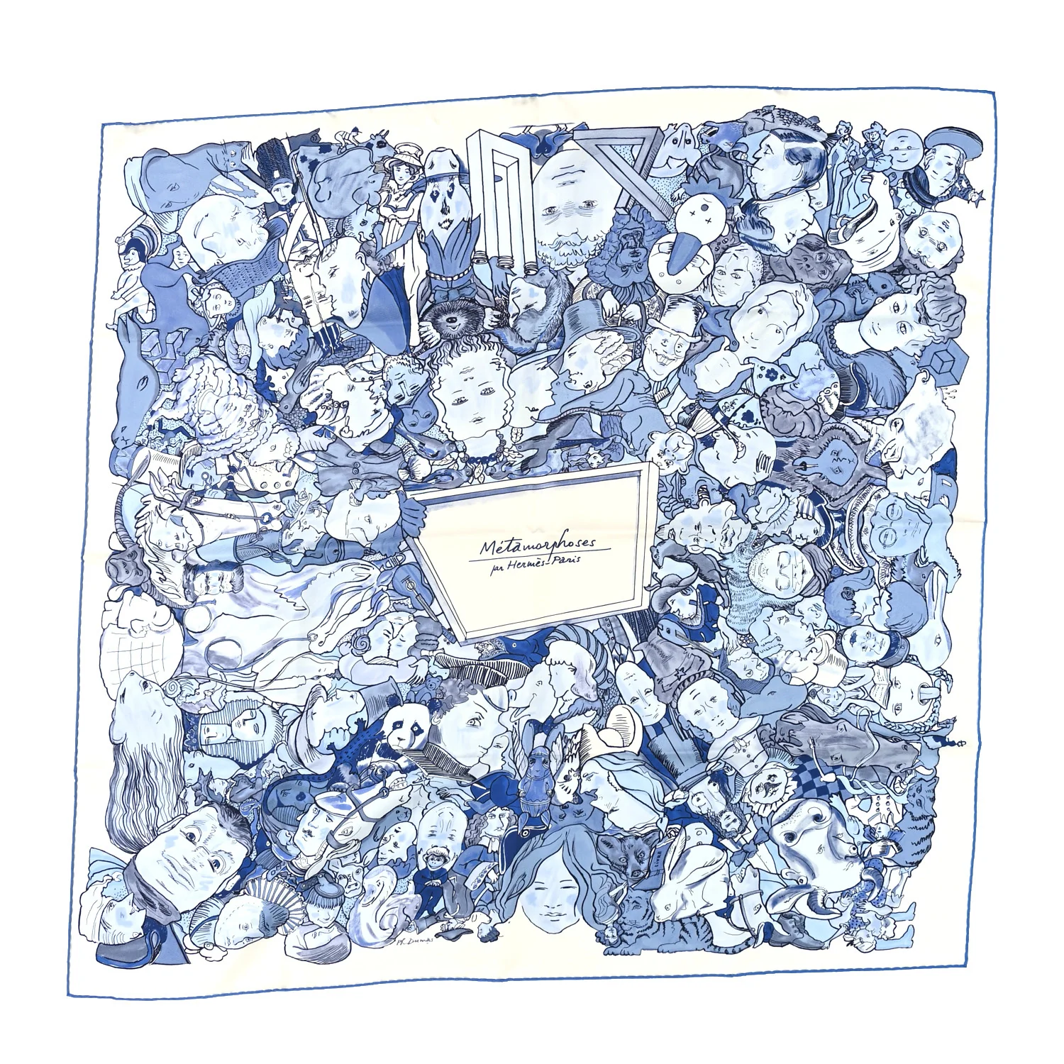 Silk Metamorphoses Par Hermes Paris Scarf 90 Blanc Bleu Ciel