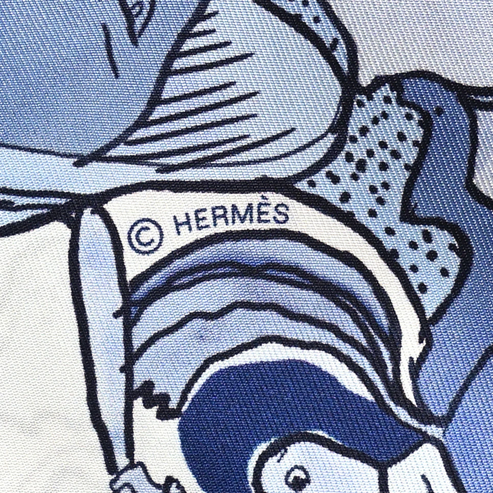 Silk Metamorphoses Par Hermes Paris Scarf 90 Blanc Bleu Ciel - Image 4