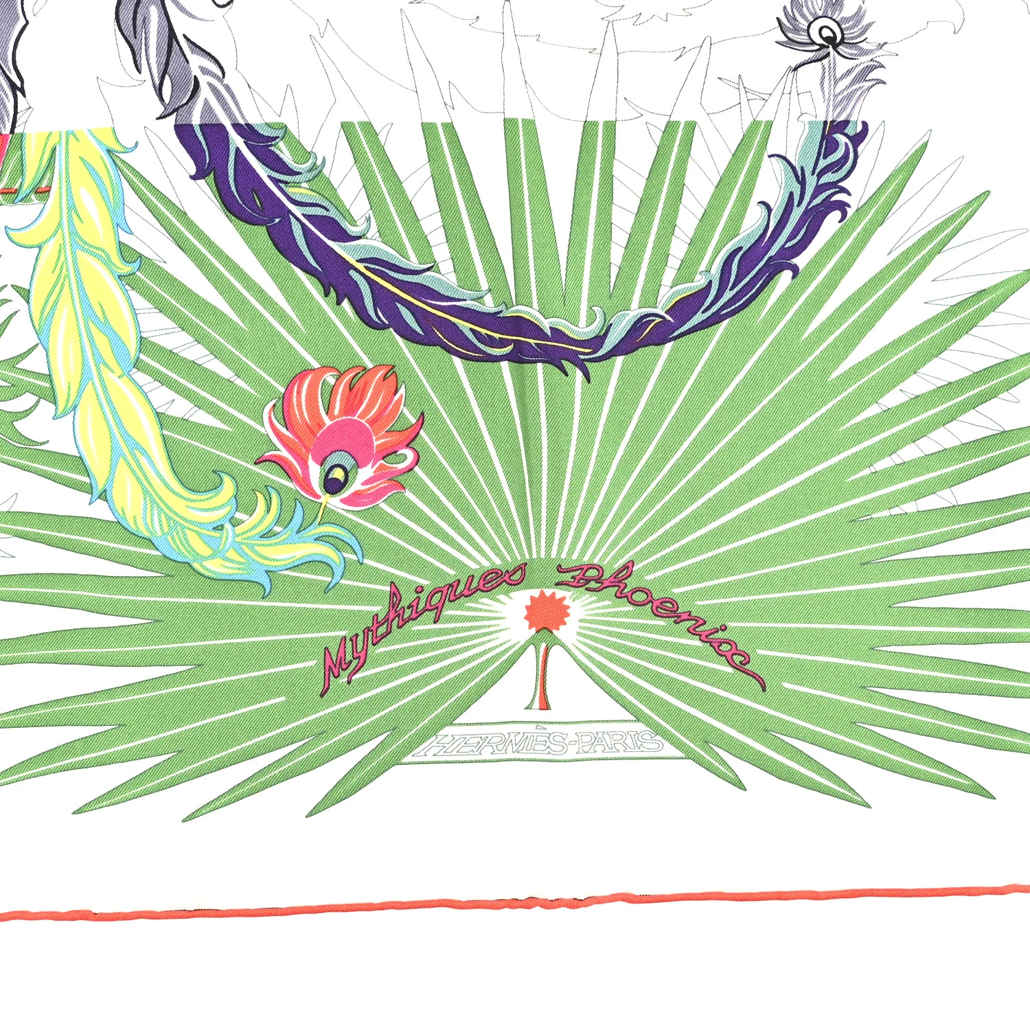 Silk Mythiques Phoenix Coloriage Scarf 90 Blanc Vert Rouge - Image 3