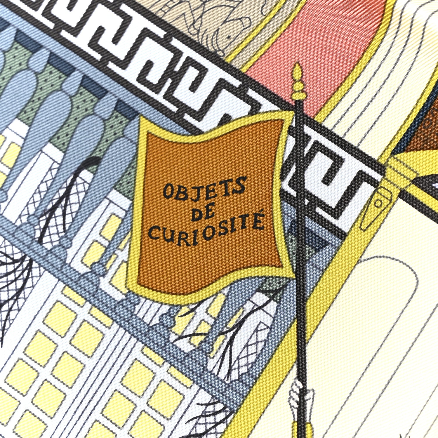 Silk Objets de Curiosite Scarf 90 Bleu Gris Jaune Soufre Rose - Image 5