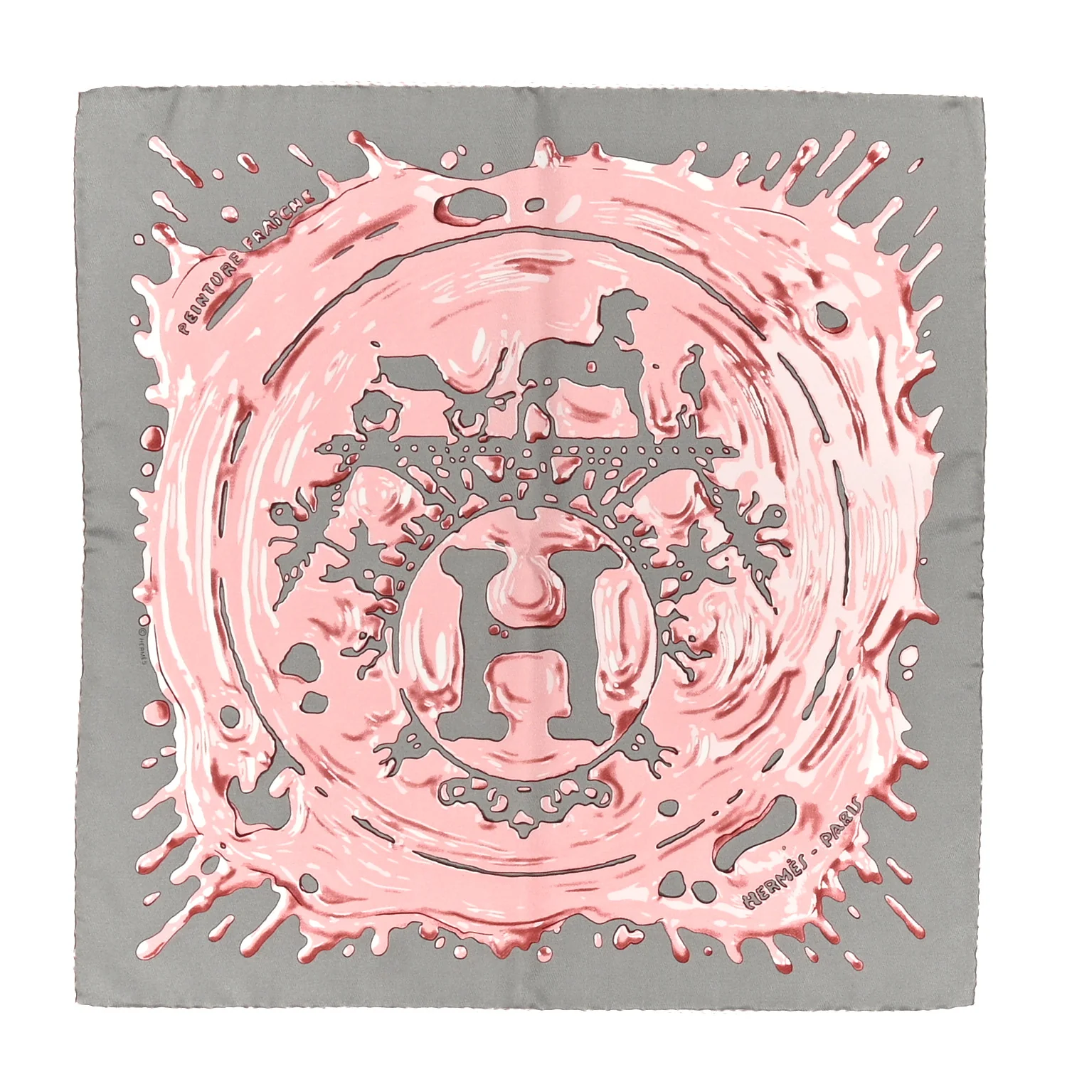 Silk Peinture Fraiche Scarf 45 Gris Acier Vieux Rose