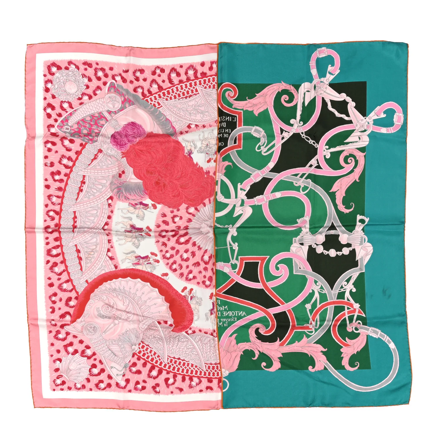 Silk Plumets du Roy Scarf 90 Vert Rose Blanc
