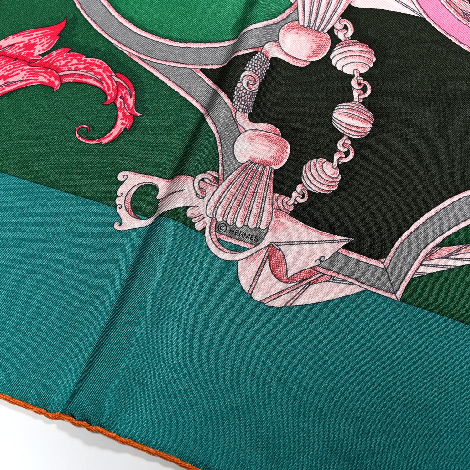 Silk Plumets du Roy Scarf 90 Vert Rose Blanc - Image 6