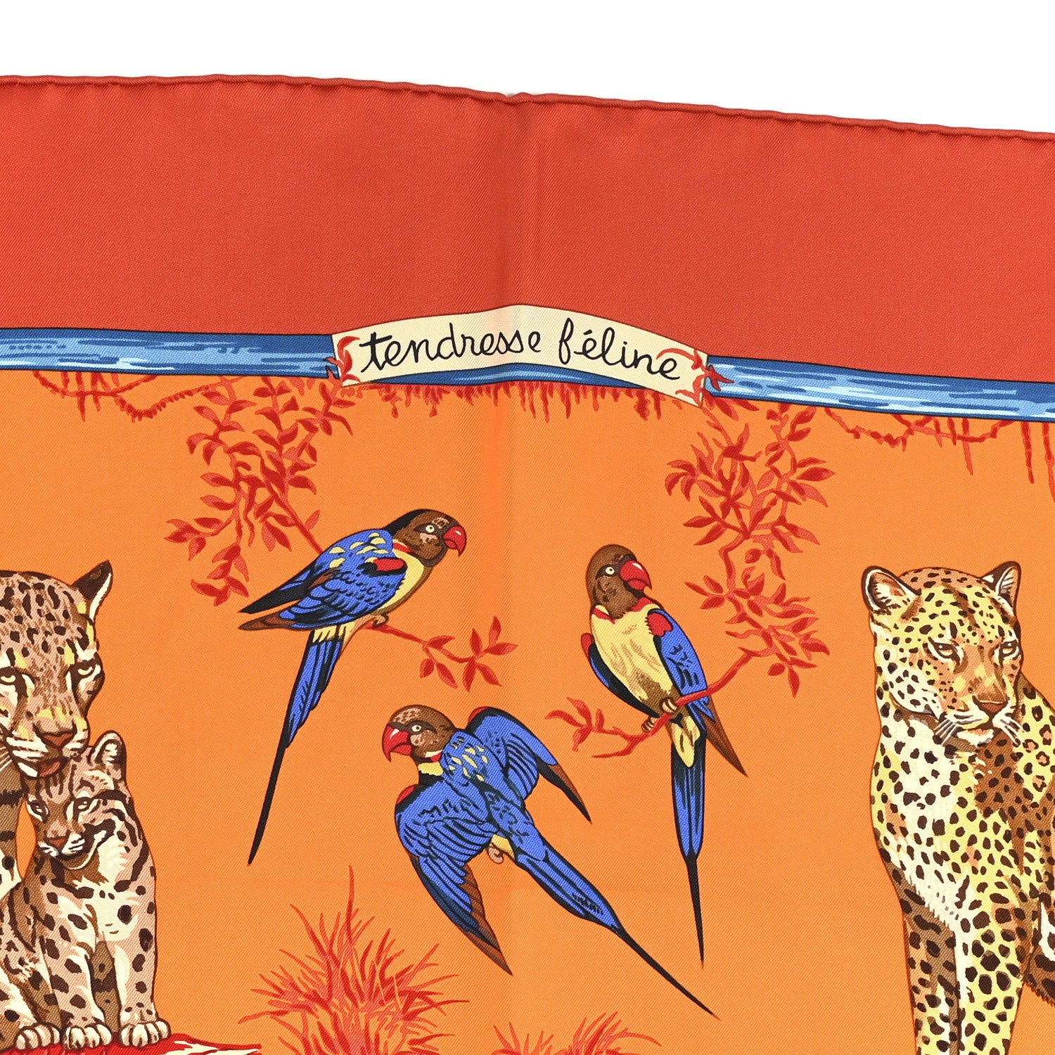 Silk Tendresse Feline Scarf 90 Brique Orange Bleu - Image 6