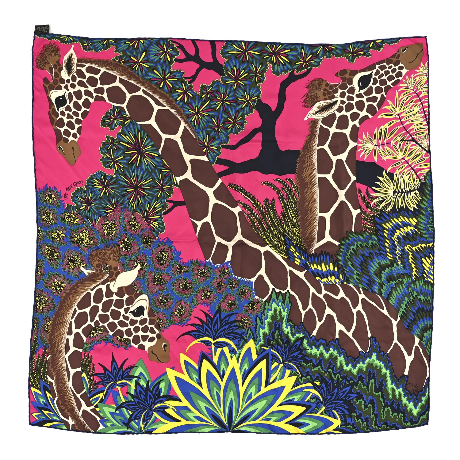 Silk The Three Graces Scarf 90 Rose Vif Marron Jaune