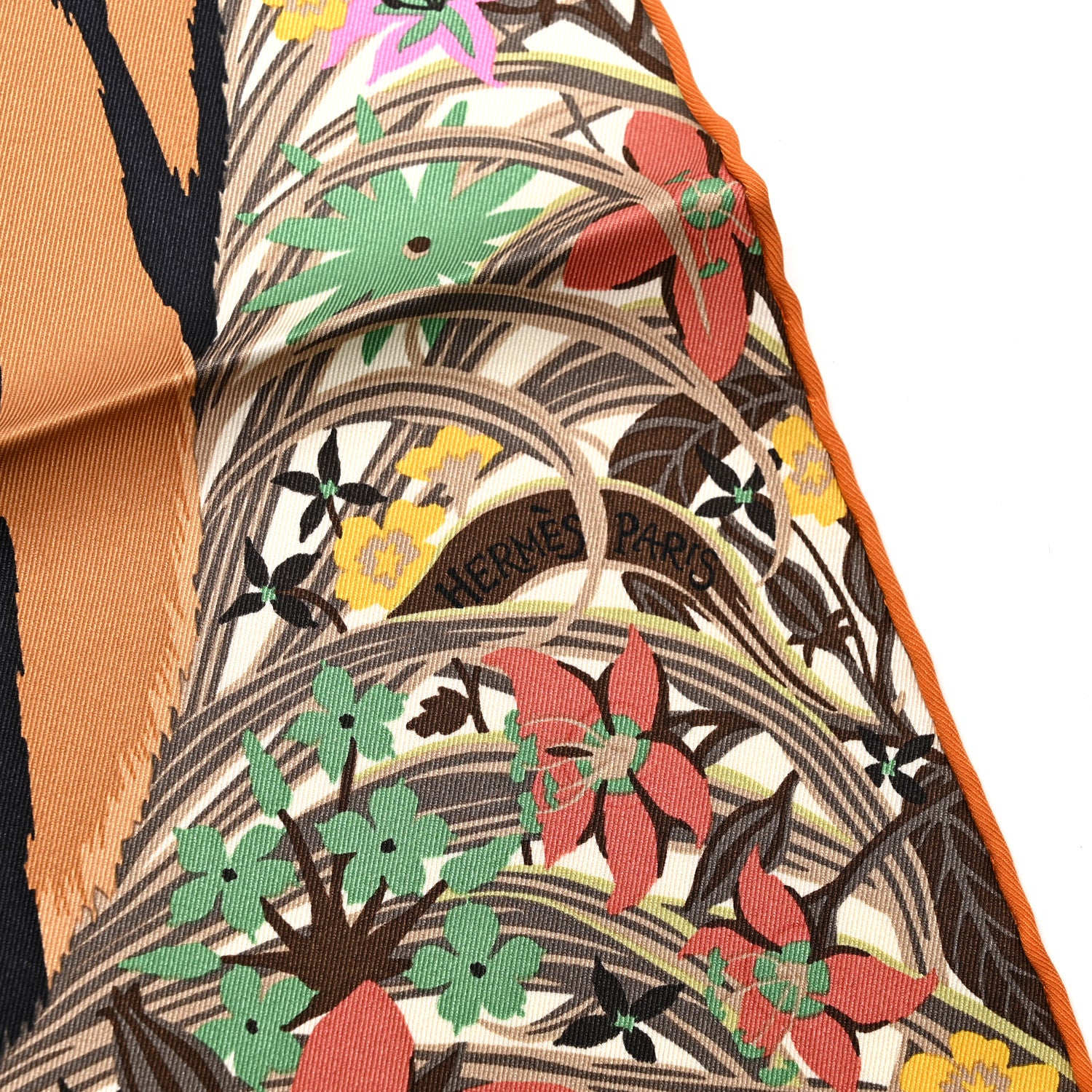 Silk Tyger Tyger Scarf 70 Beige Dore Orange Cuit Vert - Image 2